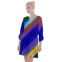 Color Lines Slanting Green Blue Open Neck Shift Dress