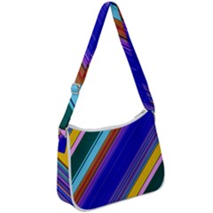 Color Lines Slanting Green Blue Zip Up Shoulder Bag