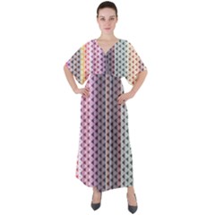 Triangle Stripes Texture Pattern V-neck Boho Style Maxi Dress