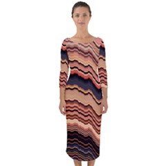 Jagged Pink Amplitude Waves Quarter Sleeve Midi Bodycon Dress by Bangk1t