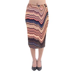 Jagged Pink Amplitude Waves Velvet Midi Pencil Skirt by Bangk1t