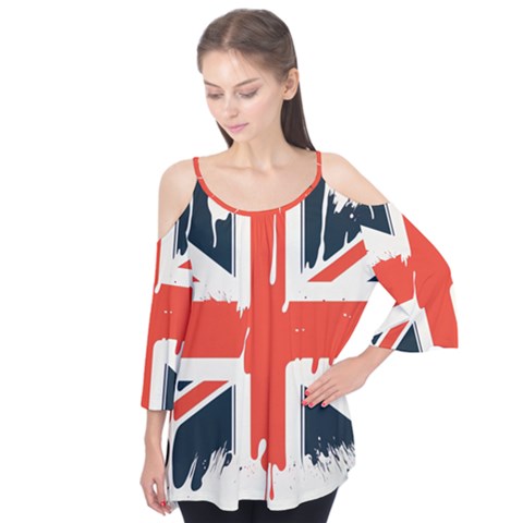 Union Jack England Uk United Kingdom London Flutter Sleeve Tee  by Bangk1t