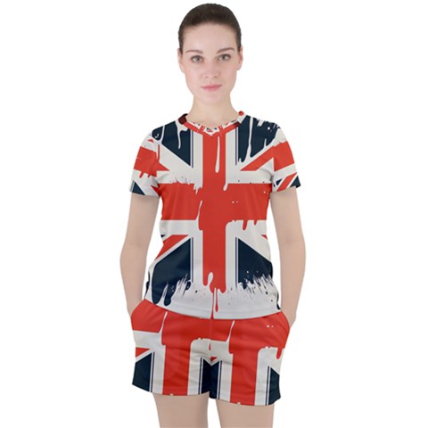 Union Jack England Uk United Kingdom London Women s Tee And Shorts Set by Bangk1t