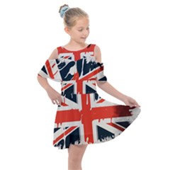 Union Jack England Uk United Kingdom London Kids  Shoulder Cutout Chiffon Dress by Bangk1t