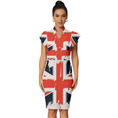 Union Jack England Uk United Kingdom London Vintage Frill Sleeve V-neck Bodycon Dress by Bangk1t