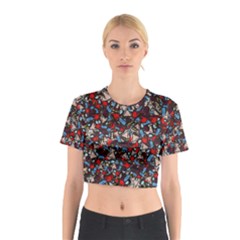 Harmonious Chaos Vibrant Abstract Design Cotton Crop Top by dflcprintsclothing