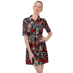 Harmonious Chaos Vibrant Abstract Design Belted Shirt Dress by dflcprintsclothing