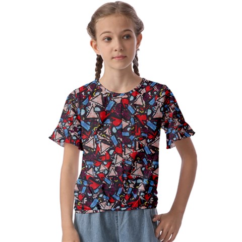 Harmonious Chaos Vibrant Abstract Design Kids  Cuff Sleeve Scrunch Bottom Tee by dflcprintsclothing