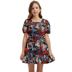 Harmonious Chaos Vibrant Abstract Design Kids  Short Sleeve Dolly Dress by dflcprintsclothing