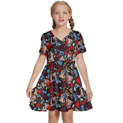 Harmonious Chaos Vibrant Abstract Design Kids  Short Sleeve Tiered Mini Dress by dflcprintsclothing