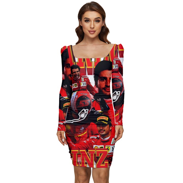 Carlos Sainz Women Long Sleeve Ruched Stretch Jersey Dress