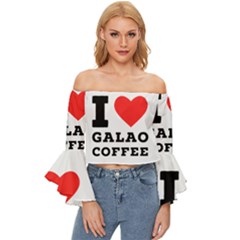 I Love Galao Coffee Off Shoulder Flutter Bell Sleeve Top by ilovewhateva