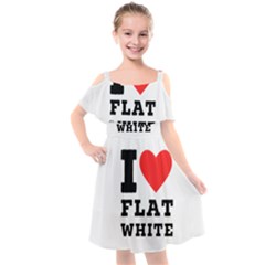 I Love Flat White Kids  Cut Out Shoulders Chiffon Dress