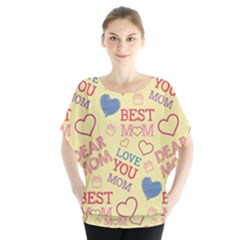 Love Mom Happy Mothers Day I Love Mom Graphic Pattern Batwing Chiffon Blouse