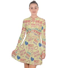 Love Mom Happy Mothers Day I Love Mom Graphic Pattern Long Sleeve Panel Dress