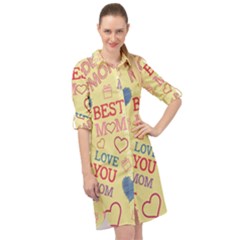 Love Mom Happy Mothers Day I Love Mom Graphic Pattern Long Sleeve Mini Shirt Dress by Ravend