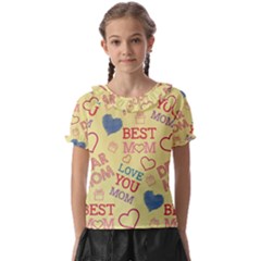 Love Mom Happy Mothers Day I Love Mom Graphic Pattern Kids  Frill Chiffon Blouse