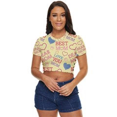 Love Mom Happy Mothers Day I Love Mom Graphic Pattern Side Button Cropped Tee