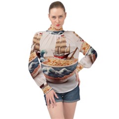 Noodles Pirate Chinese Food Food High Neck Long Sleeve Chiffon Top by Ndabl3x