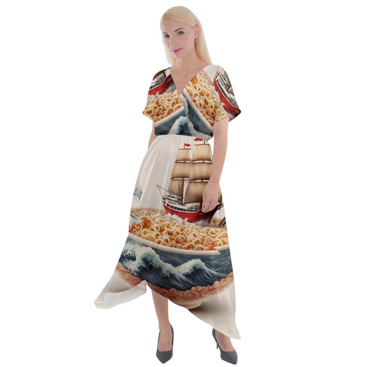 Noodles Pirate Chinese Food Food Cross Front Sharkbite Hem Maxi Dress