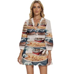 Noodles Pirate Chinese Food Food V-neck Placket Mini Dress by Ndabl3x