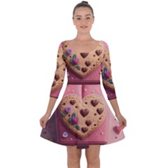 Cookies Valentine Heart Holiday Gift Love Quarter Sleeve Skater Dress by Ndabl3x