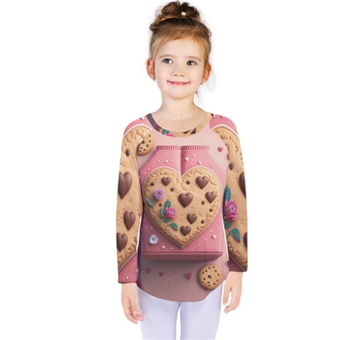Cookies Valentine Heart Holiday Gift Love Kids  Long Sleeve Tee by Ndabl3x