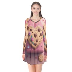 Cookies Valentine Heart Holiday Gift Love Long Sleeve V-neck Flare Dress by Ndabl3x