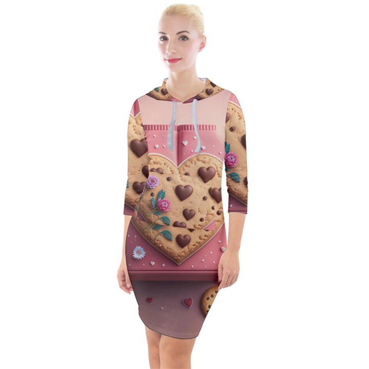 Cookies Valentine Heart Holiday Gift Love Quarter Sleeve Hood Bodycon Dress