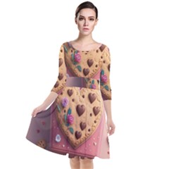 Cookies Valentine Heart Holiday Gift Love Quarter Sleeve Waist Band Dress by Ndabl3x