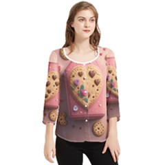 Cookies Valentine Heart Holiday Gift Love Chiffon Quarter Sleeve Blouse