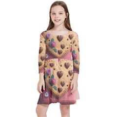 Cookies Valentine Heart Holiday Gift Love Kids  Quarter Sleeve Skater Dress by Ndabl3x