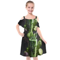 Drink Spinach Smooth Apple Ginger Kids  Cut Out Shoulders Chiffon Dress