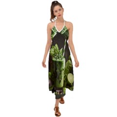 Drink Spinach Smooth Apple Ginger Halter Tie Back Dress  by Ndabl3x