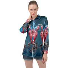 Birds Parrots Love Ornithology Species Fauna Long Sleeve Satin Shirt