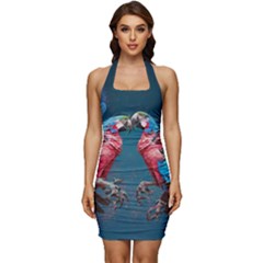 Birds Parrots Love Ornithology Species Fauna Sleeveless Wide Square Neckline Ruched Bodycon Dress by Ndabl3x