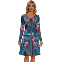 Birds Parrots Love Ornithology Species Fauna Long Sleeve Dress With Pocket by Ndabl3x