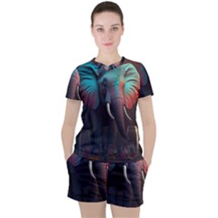 Elephant Tusks Trunk Wildlife Africa Women s Tee And Shorts Set