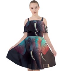 Elephant Tusks Trunk Wildlife Africa Cut Out Shoulders Chiffon Dress