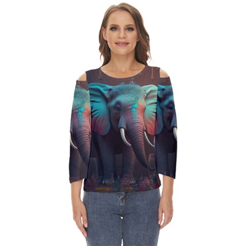 Elephant Tusks Trunk Wildlife Africa Cut Out Wide Sleeve Top by Ndabl3x