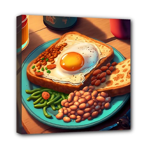 Breakfast Egg Beans Toast Plate Mini Canvas 8  X 8  (stretched) by Ndabl3x