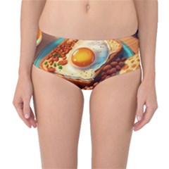 Breakfast Egg Beans Toast Plate Mid-waist Bikini Bottoms