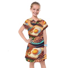 Breakfast Egg Beans Toast Plate Kids  Drop Waist Dress by Ndabl3x