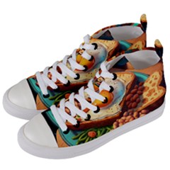 Breakfast Egg Beans Toast Plate Women s Mid-top Canvas Sneakers by Ndabl3x