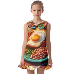 Breakfast Egg Beans Toast Plate Kids  Pilgrim Collar Ruffle Hem Dress