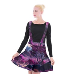 Landscape Painting Purple Tree Suspender Skater Skirt by Ndabl3x