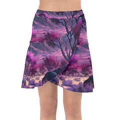 Landscape Painting Purple Tree Wrap Front Skirt by Ndabl3x