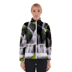 Waterfall Moss Korea Mountain Valley Green Forest Women s Bomber Jacket by Ndabl3x