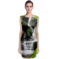 Waterfall Moss Korea Mountain Valley Green Forest Classic Sleeveless Midi Dress by Ndabl3x