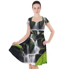 Waterfall Moss Korea Mountain Valley Green Forest Cap Sleeve Midi Dress by Ndabl3x